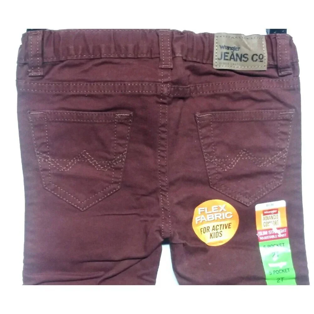NWT Wrangler Jeans boys 2T Slim straight BROWN Adjustable waist flex fabric NEW